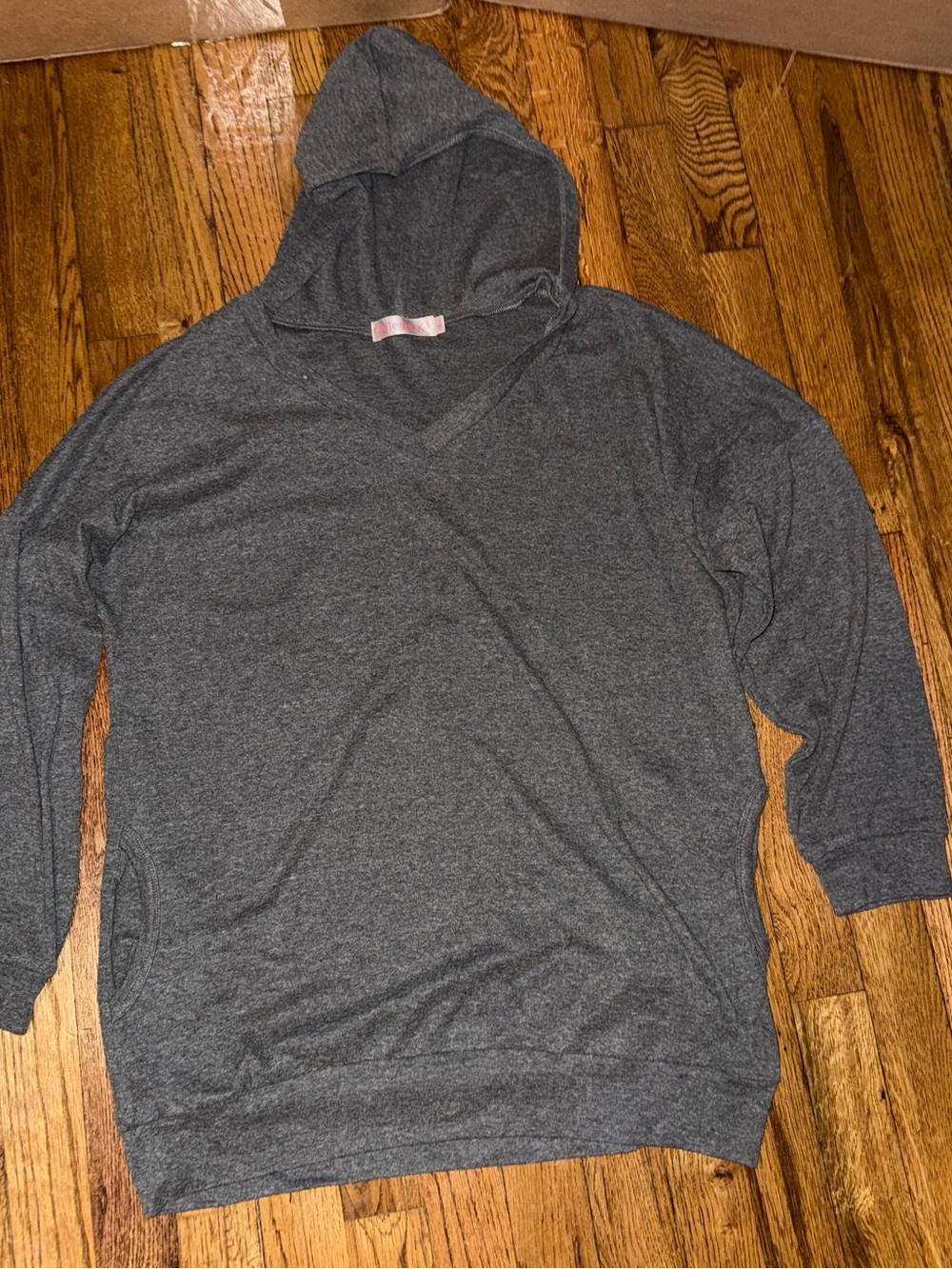 Allegra K Heather Gray Hooded Pullover